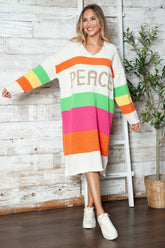 Color Block V-Neck Long Sleeve Sweater Dress OutfitFlow